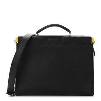 FENDI Cuoio Romano Selleria Crocodile Embossed Calfskin Monster Eyes Large Peekaboo Iconic Fit Satchel Black Sunflower