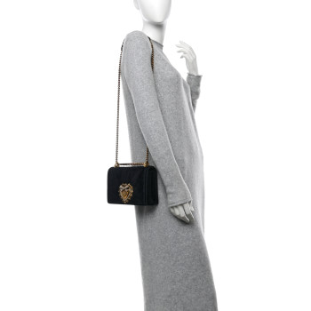 DOLCE & GABBANA Velvet Medium Devotion Crossbody Bag Black