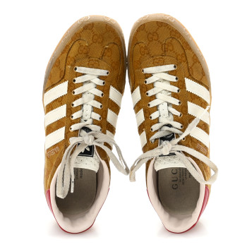 GUCCI X ADIDAS Vintage GG Monogram Mens Gazelle Sneakers 9.5 Mid Natural Nut Off White