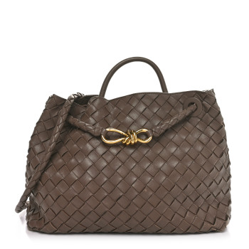 BOTTEGA VENETA Nappa Intrecciato Medium Andiamo Shoulder Bag Taupe Grey