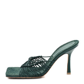 BOTTEGA VENETA Raffia Elasticized Stretch Mule Sandals 37.5 Emerald Green