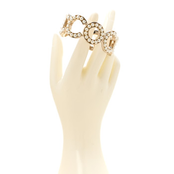 CHANEL Crystal CC Coco Cuff Bracelet S Gold White