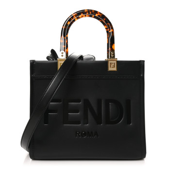 FENDI Vitello King Plexiglass Logo Embossed Small Fendi Sunshine Shopper Tote Black