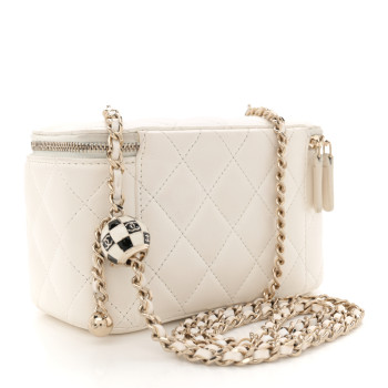 CHANEL Lambskin Quilted Enamel CC Pearl Crush Small Vanity Case With Chain White