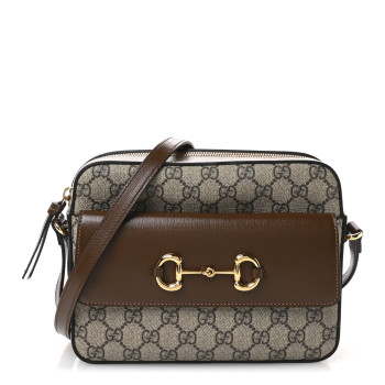 GUCCI GG Supreme Monogram Small Horsebit 1955 Shoulder Bag Beige Brown Sugar