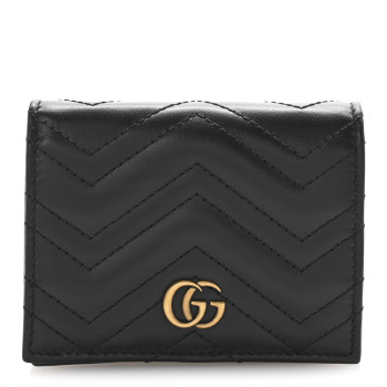 GUCCI Calfskin Matelasse GG Marmont Card Case Wallet Black
