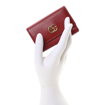 GUCCI Pebbled Calfskin GG Marmont 6 Key Holder Hibiscus Red