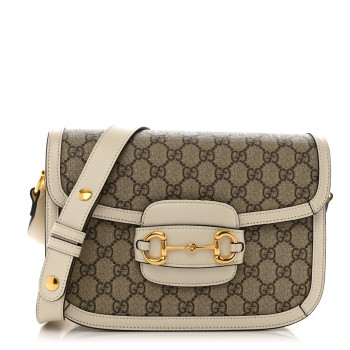 GUCCI GG Supreme Monogram Horsebit 1955 Shoulder Bag Beige Mystic White