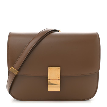 CELINE Box Calfskin Medium Classic Box Flap Bag Camel