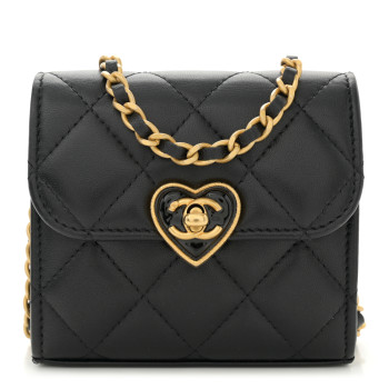 CHANEL Lambskin Plexiglass Quilted Coco Love Clutch With Chain Black