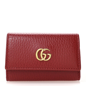 GUCCI Pebbled Calfskin GG Marmont 6 Key Holder Hibiscus Red