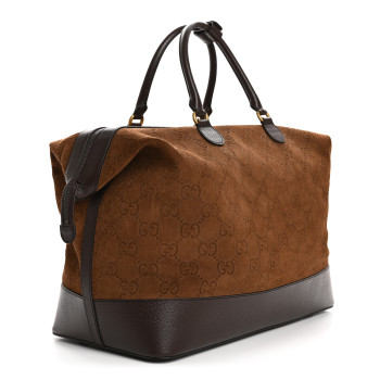 GUCCI Suede Jumbo GG Debossed Textured Dollar Calfskin Savoy Travel Bag Wood Brown Chocolate
