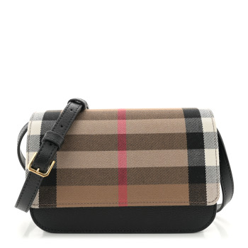 BURBERRY Grained Calfskin House Check Small Madison Shoulder Bag Black