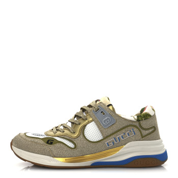 GUCCI Metallic Calfskin Glitter Mesh Womens Ultrapace Sneakers 39.5 Gold