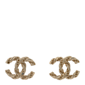 CHANEL Crystal Twisted CC Earrings Gold