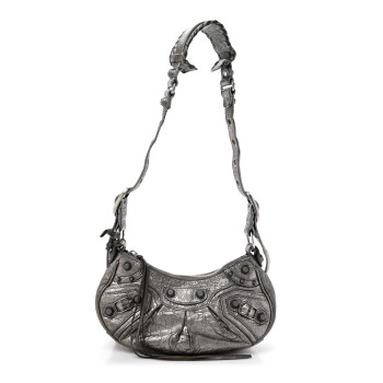 BALENCIAGA Metallic Agneau Arena Le Cagole Shoulder Bag XS Silver