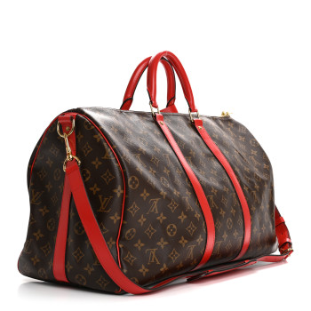 LOUIS VUITTON Calfskin Monogram Keepall Bandouliere 50 Coquelicot