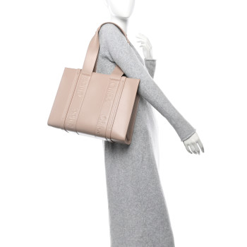 CHLOE Calfskin Medium Woody Tote Nomad Beige