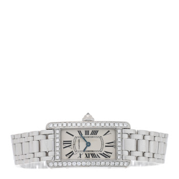 CARTIER 18K White Gold Diamond Bezel 19mm Tank Americaine Quartz Watch CARTIER 18K White Gold Diamond Bezel 19mm Tank Americaine Quartz Watch