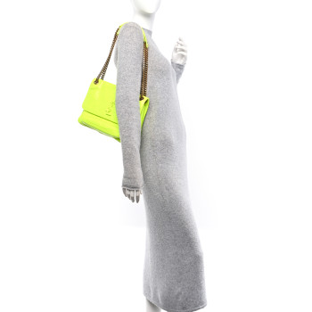 SAINT LAURENT Crinkled Calfskin Matelasse Monogram Medium Niki Chain Satchel Neon Yellow