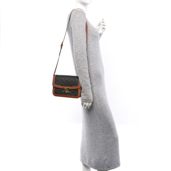 CELINE Triomphe Canvas Calfskin Medium Triomphe Bag Tan