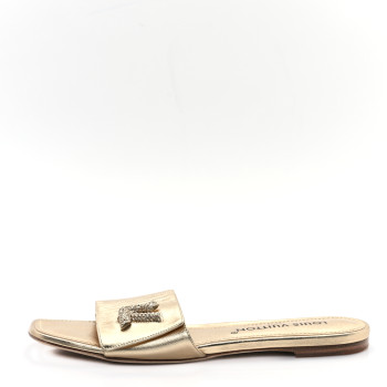 LOUIS VUITTON Metallic Calfskin Shake Flat Sandal 40 Gold