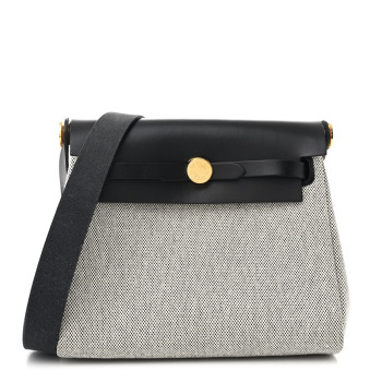 HERMES Military Toile Vache Hunter Herbag Zip Retourne 20 Ecru Black