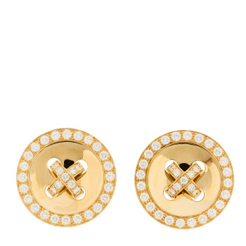 VAN CLEEF & ARPELS 18K Yellow Gold Diamond Button Clip On Earrings
