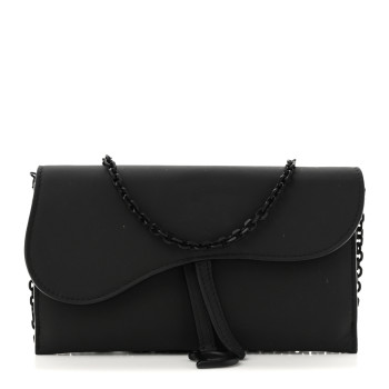 CHRISTIAN DIOR Ultra Matte Calfskin Saddle Chain Wallet Pouch Black CHRISTIAN DIOR Ultra Matte Calfskin Saddle Chain Wallet Pouch Black