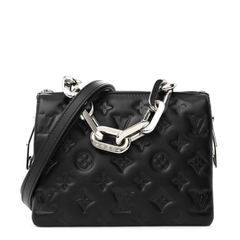 LOUIS VUITTON Lambskin Embossed Monogram Coussin BB Black