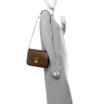 CELINE Box Calfskin Medium Classic Box Flap Bag Camel