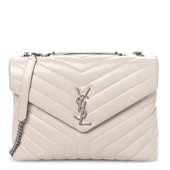 SAINT LAURENT Calfskin Y Quilted Monogram Medium Loulou Chain Satchel Blanc Vintage