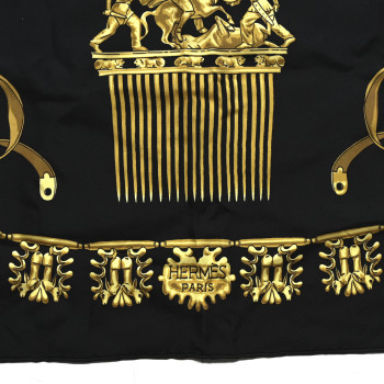 HERMES Silk Mousseline Les Cavaliers D'Or Scarf 90