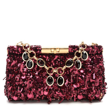DOLCE & GABBANA Sequin Crystal Embellished Marlene Chain Clutch Bordeaux Rosso
