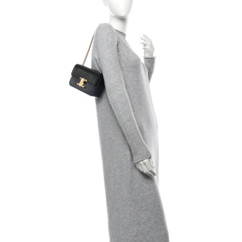 CELINE Shiny Calfskin Triomphe Chain Shoulder Bag Black