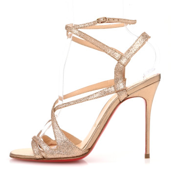 CHRISTIAN LOUBOUTIN Kid Leather Mini Glitter Audrey 100 Sandals 37 Gold