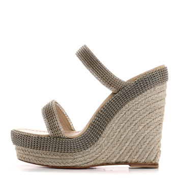 CHRISTIAN LOUBOUTIN Rope Chain Cadena 140 Platform Wedge Sandals 38 Silver Grezzo