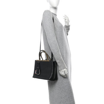 FENDI Vitello Dolce Elaphe Petite 2Jours Tote Black Polvere