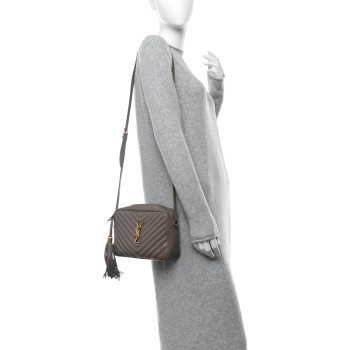 SAINT LAURENT Calfskin Matelasse Monogram Lou Camera Bag Dark Beige