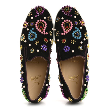 CHRISTIAN LOUBOUTIN Veau Velours Beaded Candy Boat Flats 39 Black