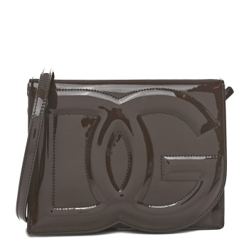 DOLCE & GABBANA DOLCE GABBANA Patent DG Logo Flap Crossbody Bag Brown