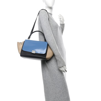 CELINE Smooth Calfskin Medium Tri-Color Trapeze Blue