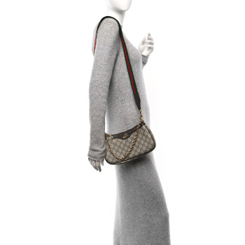 GUCCI GG Supreme Monogram Textured Dollar Calfskin Web Small Ophidia GG Handbag Beige Ebony New Acero