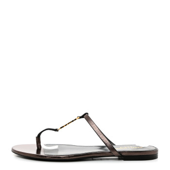 SAINT LAURENT Calfskin Cassandra Monogram Sandals 38.5 Bronze