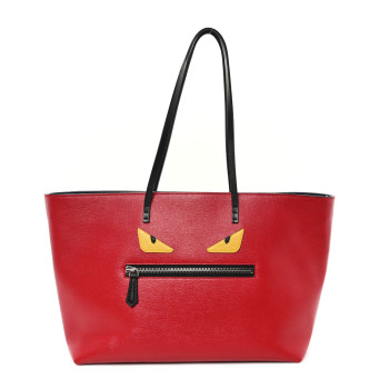 FENDI Vitello Elite Cuoio Monster Buggies Medium Roll Tote Mattone Black Multicolor Lavagna