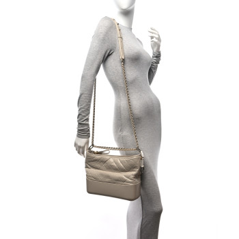 CHANEL Aged Calfskin Quilted Medium Gabrielle Hobo Beige