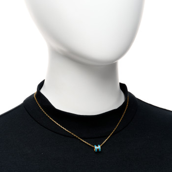 HERMES Lacquered Gold Mini Pop H Pendant Necklace Bleu Jean