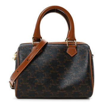 CELINE Triomphe Canvas Calfskin Small Boston Bag Tan