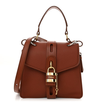 CHLOE Shiny Grained Calfskin Medium Aby Day Shoulder Bag Sepia Brown