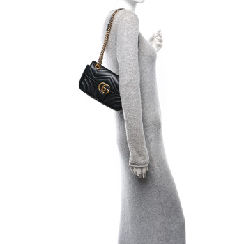 GUCCI Calfskin Matelasse Small GG Marmont Shoulder Bag Black